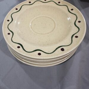 Set of 5, Elegant Cream Plates with Green and Brown Design